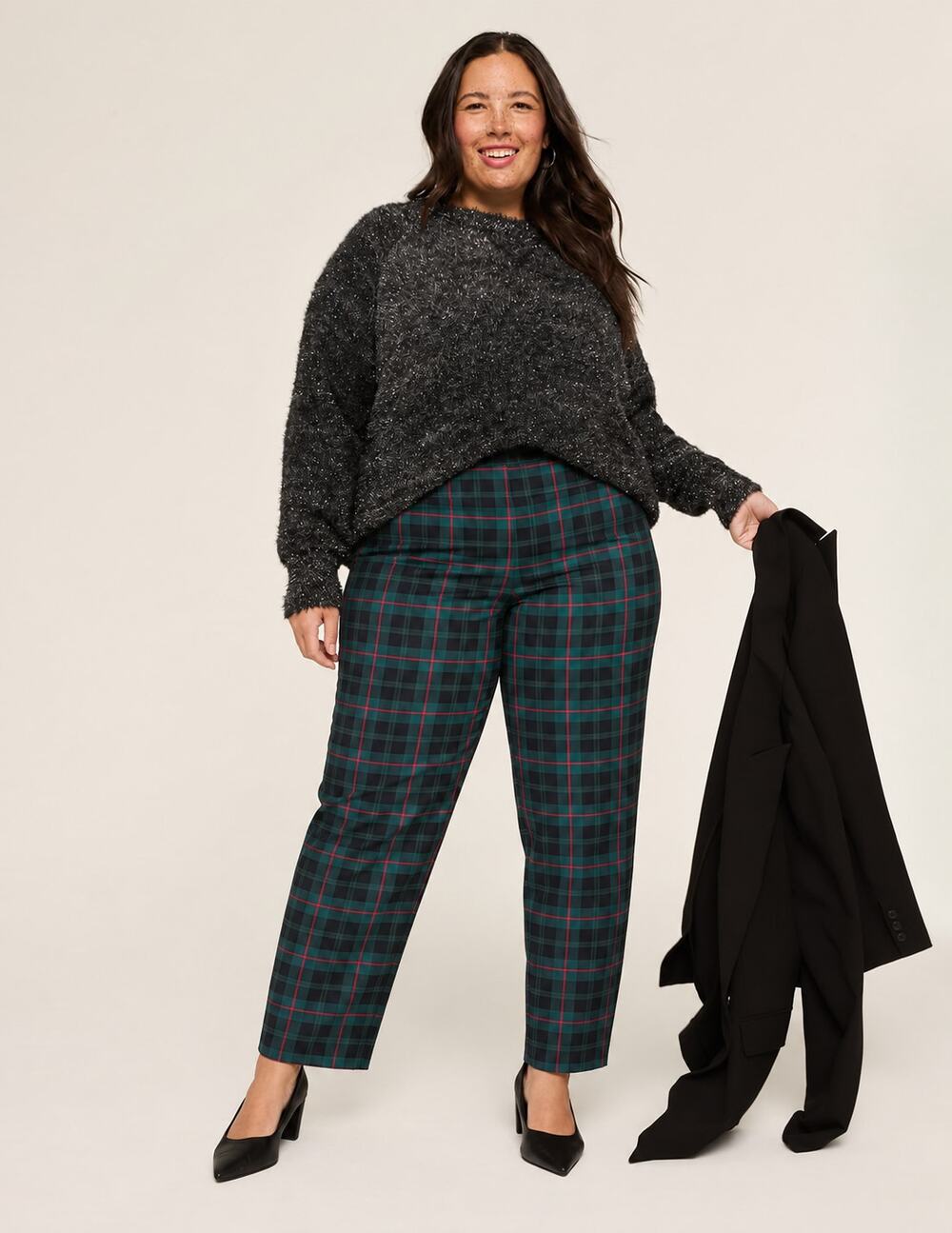 Jones New York NWT 2X Green Black Red Tartan Plaid Pull On Slim Pants Plus Size